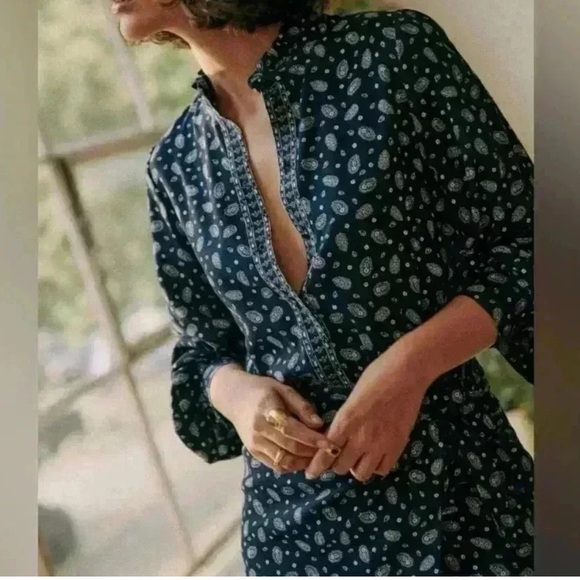 SEZANE Capri Floral Long Sleeve Wrap Mini Dress in Bandana Blue sz US 8 / FR 40 - Picture 5 of 16